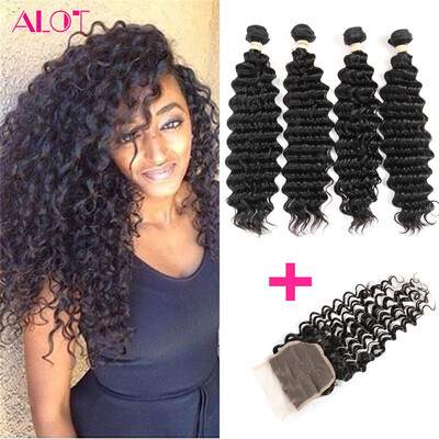 Alot Hair Deep Wave With Closure 4 Bundles Human Hair Weave Natural Color Peruvian Virgin Hair Bundles With Closure Free Part
Alot Hair Deep Wave With Closure 4 Bundles Human Hair Weave Natural Color Peruvian Virgin Hair Bundles With Closure Free Part