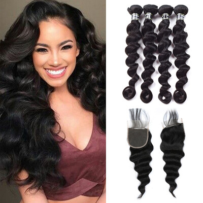 7A Loose Wave Virgin Human Hair 4 Bundles With 4x4 Closure Loose Wave Hair Excellent Human Hair Excellent Texture Fashion Style
7A Loose Wave Virgin Human Hair 4 Bundles With 4x4 Closure Loose Wave Hair Excellent Human Hair Excellent Texture Fashion Style