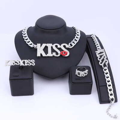 New Sexy Women Accessories Gold Crystal Jewelry Sets Kiss Lipstick Big Letter Pendant Necklace Bracelet Earring Ring
New Sexy Women Accessories Gold Crystal Jewelry Sets Kiss Lipstick Big Letter Pendant Necklace Bracelet Earring Ring