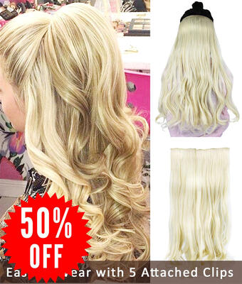 Rhyme 23" Blonde One Piece Hair Extensions 34 Full Head Natural Curly Synthetic Hairpieces Medium Length Wigs for GirlsWomen - 1
Rhyme 23" Blonde One Piece Hair Extensions 34 Full Head Natural Curly Synthetic Hairpieces Medium Length Wigs for GirlsWomen - 1
