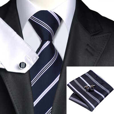 N-0634 Vogue Men Silk Tie Set Black Stripe Necktie Handkerchief Cufflinks Set Ties For Men Formal Wedding Business wholesale
N-0634 Vogue Men Silk Tie Set Black Stripe Necktie Handkerchief Cufflinks Set Ties For Men Formal Wedding Business wholesale