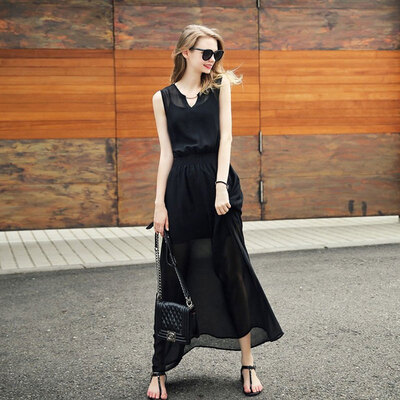 Lovaru ™New 2015 fashion Black sleeveless chiffon dress female temperament cultivate one's morality show thin dress
Lovaru ™New 2015 fashion Black sleeveless chiffon dress female temperament cultivate one's morality show thin dress