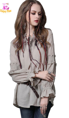 

M L Высокое качество сундук 94-102cm Vintage хлопок новая осень 2017 длинный рукав женщин блузка рубашка бежевый вышивка элегантны