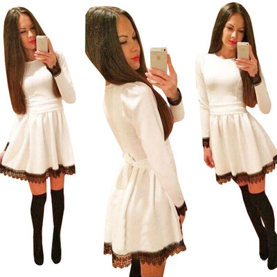 Lovaru ™new fashion women's dresses lace waist tightening casual dress White round neck long sleeveparty dress
Lovaru ™new fashion women's dresses lace waist tightening casual dress White round neck long sleeveparty dress