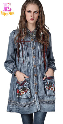 L High Quality chest 100-104cm cotton casual fall 2017 vintage long sleeve jeans blouse women denim shirt flower embroidery
L High Quality chest 100-104cm cotton casual fall 2017 vintage long sleeve jeans blouse women denim shirt flower embroidery