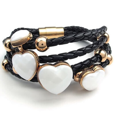 Hpolw Stainless Steel Heart Charms Braided Leather Womens Bracelet, White Gold Black
Hpolw Stainless Steel Heart Charms Braided Leather Womens Bracelet, White Gold Black