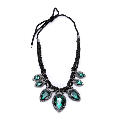 New Fashion Women Crystal Chain Bib Statement Chocker Pendant Necklace LAKE BLUE