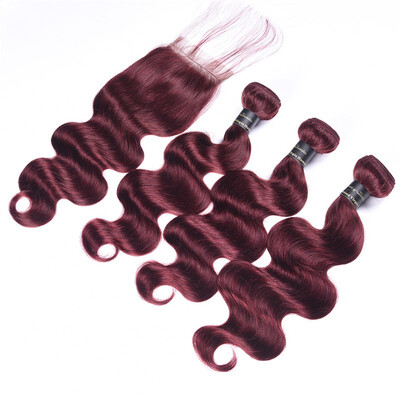 Siyuis Hair Product Brazilian Body Wave Bundles with Closure 99j Weave Red Bundles with Closure Brazilian Virgin Hair With Closure