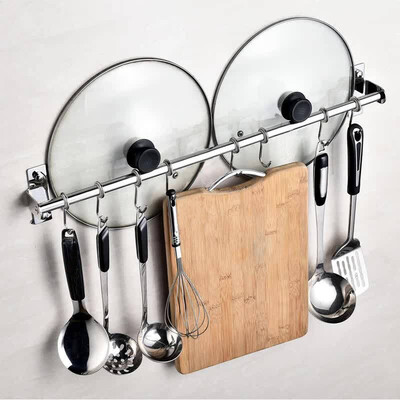 Fürth single pole kitchen row hook 304 stainless steel kitchen activity hook free punching kitchen rack nail-free hook wall hanging pot rack 50CM