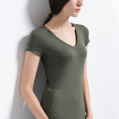 Canvaus Summer New Modal Slim Solid Simple V-neck Short-sleeved Basic Womens T Shirt
Canvaus Summer New Modal Slim Solid Simple V-neck Short-sleeved Basic Womens T Shirt