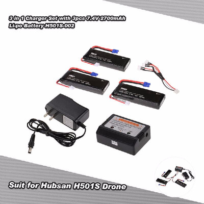 3pcs 74V 2700mAh 10C Li-po Battery with 3 in 1 Charger Set H501S-002 for Hubsan H501S FPV RC Quadcopter
3pcs 74V 2700mAh 10C Li-po Battery with 3 in 1 Charger Set H501S-002 for Hubsan H501S FPV RC Quadcopter