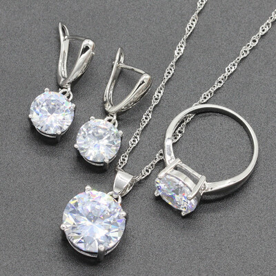 Pink Stone Silver Plated Wedding Jewelry Sets for Women Necklace Drop Earrings Ring Eight Colors Available Free Jewelry Box
Pink Stone Silver Plated Wedding Jewelry Sets for Women Necklace Drop Earrings Ring Eight Colors Available Free Jewelry Box