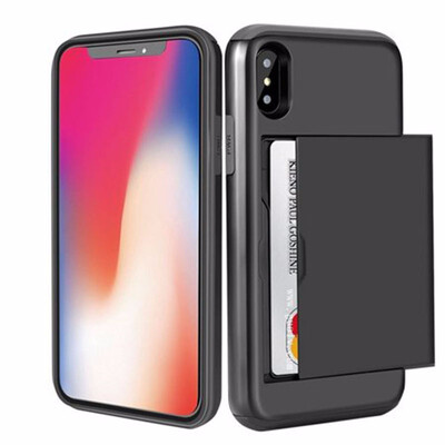 IPhone X CasePC TPU mixed phone casecard groove bracketshockproof&scraping double layer protectioniPhone X black