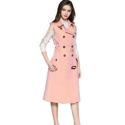 

BURDULLY Двубортный без рукавов пальто Женщины Весна 2018 Модные длинные пальто Дамы Британские осенние пальто