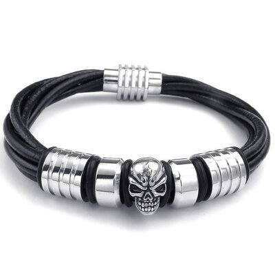 Hpolw Mens Leather Stainless Steel Bracelet, Gothic Skull Charms Bangle, Black Silver, 8" 8.5" 9"
Hpolw Mens Leather Stainless Steel Bracelet, Gothic Skull Charms Bangle, Black Silver, 8" 8.5" 9"