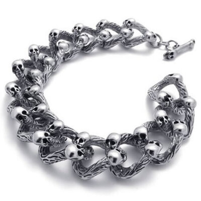 Hpolw men silver Stainless Steel Biker Gothic Skull/skeleton spiral chain Bracelet,17mm(0.67") Length: 8.5"(21.6cm
Hpolw men silver Stainless Steel Biker Gothic Skull/skeleton spiral chain Bracelet,17mm(0.67") Length: 8.5"(21.6cm