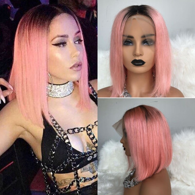 Ombre dark roots pink glueless lace front wig human hair 1b pink bob short wig
Ombre dark roots pink glueless lace front wig human hair 1b pink bob short wig