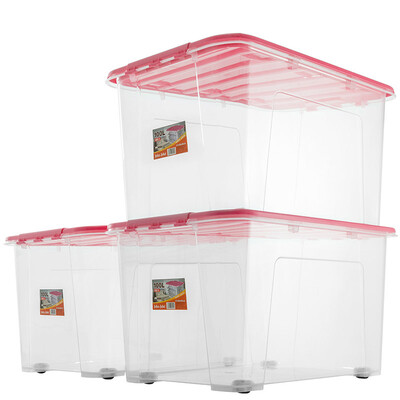 JEKO&JEKO plastic transparent storage box extra large 100L 3 Pack storage box clothes toy storage box quilt pulley storage box pink cover SWB-5222
JEKO&JEKO plastic transparent storage box extra large 100L 3 Pack storage box clothes toy storage box quilt pulley storage box pink cover SWB-5222