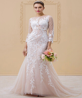 Sheath Column Neck Court Train Tulle All Over Lace Illusion Wedding Dresses with Appliques Buttons by CIRCELEE
Sheath Column Neck Court Train Tulle All Over Lace Illusion Wedding Dresses with Appliques Buttons by CIRCELEE