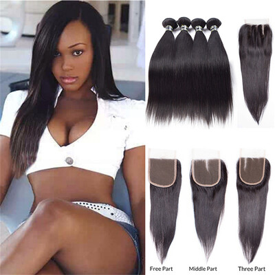 7A Peruvian Virgin Hair 4 Bundles Straight with Closure Hair Bundle with Closure 4x4 Inch Free Part Soft&Bouncy 1B Color
7A Peruvian Virgin Hair 4 Bundles Straight with Closure Hair Bundle with Closure 4x4 Inch Free Part Soft&Bouncy 1B Color