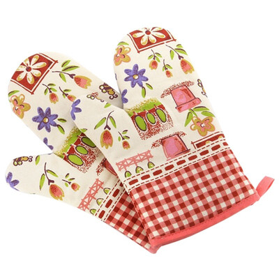 UpperX New Vase printing pattern Oven Pot Holder Baking Cooking Glove Heat Resistant Polyester & cotton cloth Glove Single red