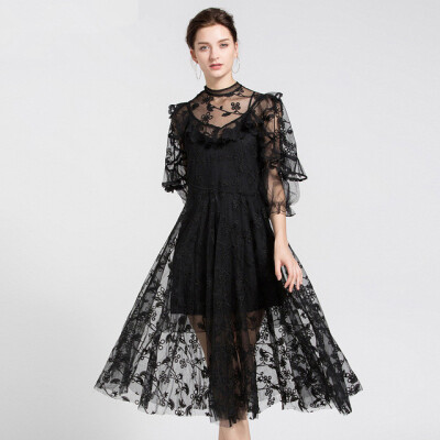 Tulle Womens Dress Embroidery Puff Sleeve Tunic High Waist Palazzo Midi Dresses 2018 Summer Fashion Vintage New
Tulle Womens Dress Embroidery Puff Sleeve Tunic High Waist Palazzo Midi Dresses 2018 Summer Fashion Vintage New
