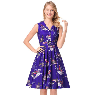 Women 1950s Vintage Pretty High Quality Dresses Evening Sleeveless V-neck Summer Print Retro Sashes Tunic Dress Femme Robe
Women 1950s Vintage Pretty High Quality Dresses Evening Sleeveless V-neck Summer Print Retro Sashes Tunic Dress Femme Robe