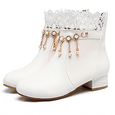 IDIFU Womens Sweet Rhinestone Fringes Lace Splicing Pull on Ankle Booties Round Toe Low Block Heel Short Boots
IDIFU Womens Sweet Rhinestone Fringes Lace Splicing Pull on Ankle Booties Round Toe Low Block Heel Short Boots
