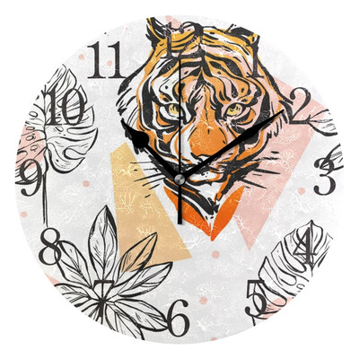 Wall Clock Arabic Numerals Design Toucan And Tiger Round