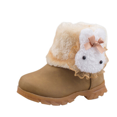 winter kid girl Toddler warm rabbit ankle snow boots faux suede fur lined shoes
