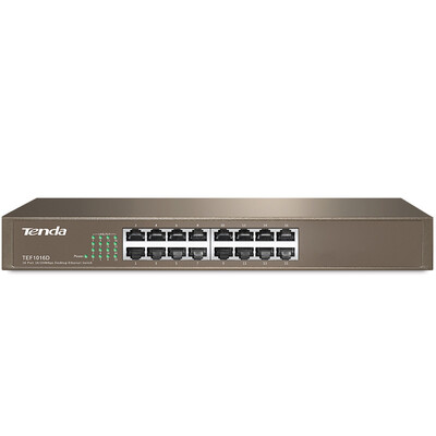 Tenda (Tenda) TEF1016D 16-портовый 100-мега настольный сетевой коммутатор стальной каркас для стойки
Tenda (Tenda) TEF1016D 16-портовый 100-мега настольный сетевой коммутатор стальной каркас для стойки
