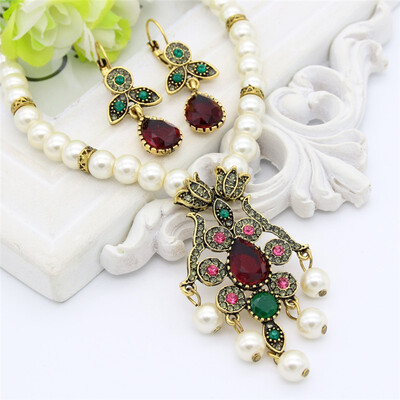 Vintage Flower Imitation Pearl Jewelry Sets Long Beads Pendant Necklace Drop Earrings Antique Gold Color Turkish Bridal Jewelry
Vintage Flower Imitation Pearl Jewelry Sets Long Beads Pendant Necklace Drop Earrings Antique Gold Color Turkish Bridal Jewelry