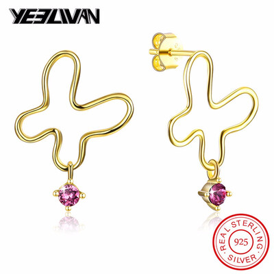 925 Sterling Silver Irregular Stud Earrings Vintage Gold Color Butterfly Shape Slipping Red Crystal Hollow Earrings for Women
925 Sterling Silver Irregular Stud Earrings Vintage Gold Color Butterfly Shape Slipping Red Crystal Hollow Earrings for Women