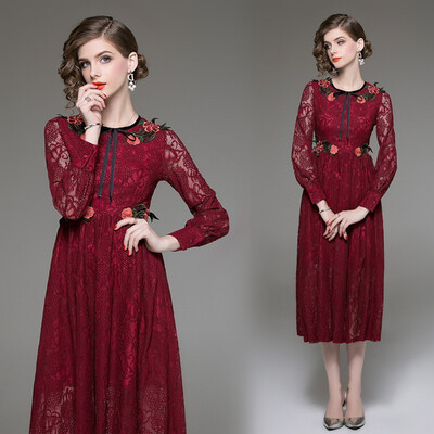 2018 Autumn Embroidery Lace Dress Work Casual Slim Fashion Sexy Hollow Out Dresses Women A-line Vintage Vestidos
2018 Autumn Embroidery Lace Dress Work Casual Slim Fashion Sexy Hollow Out Dresses Women A-line Vintage Vestidos