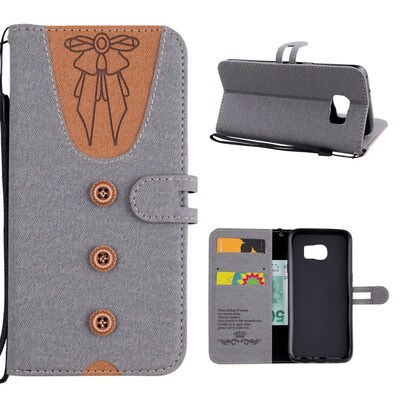 MOONCASE Samsung Galaxy S7 Edge stitching embossed womens leather case - gray
