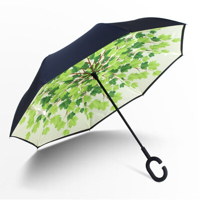 Outdoor Inverted&Double Layer Windproof Umbrella Umbrella with UV Protection C-Shaped Handle