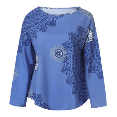 Fashion Women Loose Long Sleeve Casual Blouse Shirt Floral Printed Tops T-shirt