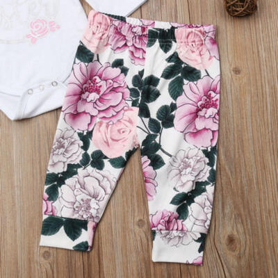 Cute Infant Baby Girls Long Sleeve Bodysuit Floral Pants Outfits Set Clothes
