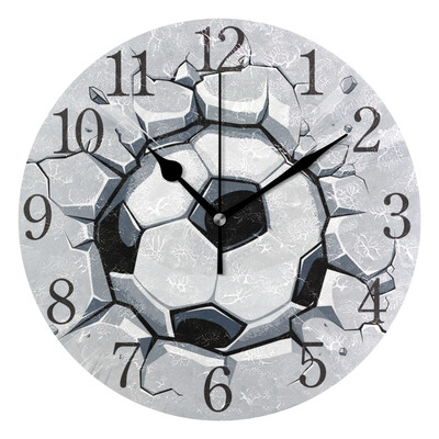 Wall Clock Fracture Wall Football Round Wall Clock Arabic Numerals Design