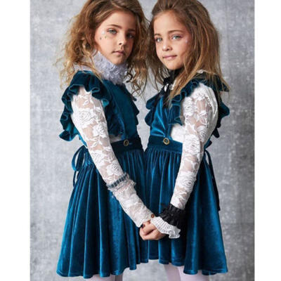 Baby Girl Princess Ruffles Sleeve Party Dress Sweet Velvet Dress Clothes