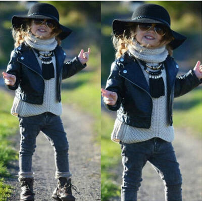 Children Girl Coats And Jackets Boys Leather Turn-down Collar Jacket Pullover