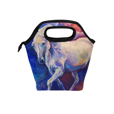 Insulated Lunch Tote Bag Sketch Horse Travel Picnic Lunch Handbags Portable Zipper Lunch Bag Box
