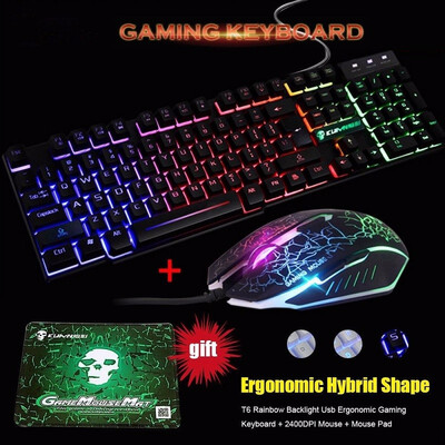 Rainbow lighting Illuminated Multimedia USB Wired Gaming Keyboard&Mouse Sets Mouse Pad
Rainbow lighting Illuminated Multimedia USB Wired Gaming Keyboard&Mouse Sets Mouse Pad