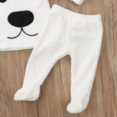 Newborn Baby Girl Boy Fluffy Long Sleeve Top Pants 3Pcs Outfits Set Warm Clothes