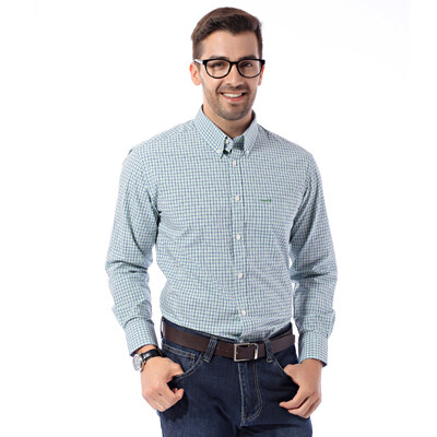 Dave hill shirt male DH0913HS05 business casual lattice long-sleeved shirt green 40 yards
