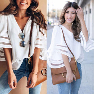 US Fashion Womens Long Sleeve Loose Blouse Casual Shirt Summer Tops T-Shirt