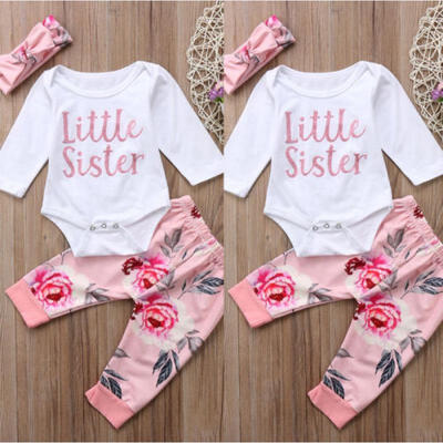 3PCS Newborn Infant Baby Girls Clothes Cotton Romper Pants Bodysuit Outfit Set