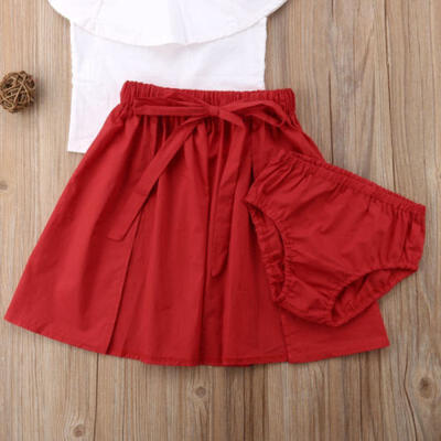 3PCS Kids Baby Girl Floral T-shirt Tops Short Pants Bowknot Dress Party Clothes