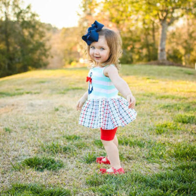 Summer Baby Girls Kids Anchor Outfit Casual Holiday Mini Dress T-shirtPants Set