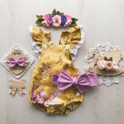 Sommer Neugeborenes Baby Mädchen Baumwolle Blumenmuster Spielanzug Bodysuit